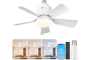 UCMDA Ventilador de Techo con Luz Silencioso, APP Control, Lampara Ventilador, Temperatura de Color 3000k-6500k, Interfaz E26/E27, para Dormitorio, Sala de Estar, Cocina, Garaje