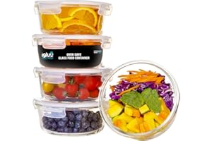 Igluu Meal Prep - Recipientes De Vidrio Para Comida Tapa Transparente Con Respiraderos Para Vapores - Libres De BPA - Aptos Para Microondas, Congelador, Horno y Lavavajillas - Set de 5 + 1 Tapa Gratis