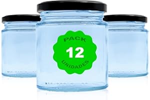 GENERIC Pack 12 Botes,frascos,tarros,envases de cristal con tapa/cerradura,ideal para almacenaje de comida,conserva,frutas y verduras.Diferentes tamaños y colores. (Negro, 250ml)