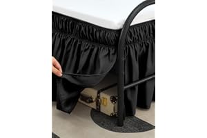 RIMELA Schwarze Bettröcke mit geteilten Ecken, Queen-Size-Größe, 30,5 cm Länge, elastische Bettröcke, einfach zu installieren, Staub-Rüschen, weicher Stoff, maschinenwaschbar