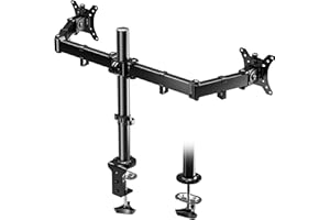 BONTEC Dual Monitor Stand for Desk, Arm Desk Mount for 13-32in Screens, Supports 10 kg per Arm, Adjustable Height 410 mm, Tilt ±45°, Swivel 180°, Rotate 360°, VESA 75/100 mm, Clamp & Grommet Base