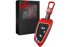 Yumzeco Zinc Alloy Car Key Cover Compatible with BMW 2 5 6 7 X1 X3 X5 X6 Series(F45 F46 G30 G31 F48 F20 G01 F15 F16) Key Case with Silicone TPU Key Shell with Keychain Smart Key Remote Fob Cover Red