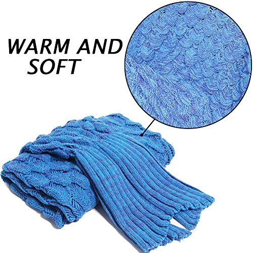 Handgemachte Gestrickte Meerjungfrau Schwanz Decke MAGFLY Fish-scale Meerjungfrau Decke Schwanz Sofa Schlafsack Perfekt Geschenk für Erwachsene und Teenager (Azurblau) - 4
