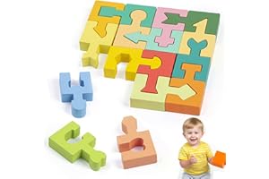Guopai Puzzle di Legno per Bambini, Gioco Montessori per Bambini 2 Anni, Blocchi di Costruzione Geometrici, Giocattolo Educativo per Sviluppo Cognitivo e Coordinazione Occhio-Mano