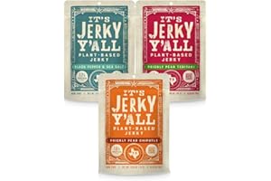 IT'S JERKY Y'ALL All Y’Alls Foods Pflanzliche Snacks & Jerky – Vegane Soja-Snacks in verschiedenen Sorten (3x 76 g, 3er Pack - Prickly Pear Chipotle, Black Pepper & Sea Salt, Prickly Pear Teriyaki)