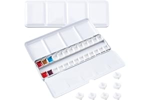 PH PandaHall Tin Box Palette Paint Case, Tavolozza di Colori Ad Acquerello con 24pz Da 2 ml Padelle 2 pieghevoli Area di Miscelazione per Viaggi Acrilico Olio Plein Air Pittura Schizzo Artista, Bianco