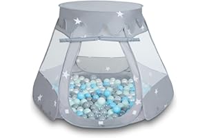 Selonis Tente 105X90cm/100 Balles Château avec Les Balles Plastiques Piscine À Balles pour Enfants, Gris: Perle-Gris-Transparent-Babyblue-Menthe