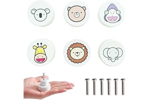 GNEUFVIE Schrankknöpfe Holz fur Kinderzimmer 6 Stück, Möbelknöpfe Holzknöpfe Holzgriffe mit Schrauben, 35mm Runde Tier Möbelgriffe Holz für Schränke, Kommode, Schubladen, Möbel