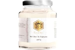 ROYAL BEE Miel blanc du Kirghizistan 450 G + 1 Cuillère en bois Naturel Biodégradable | 100% naturel brut pur non filtré - Qualité Premium - Sans Conservateur