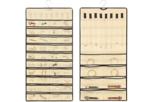 HIOQFR Organizador de Joyas Colgante de Doble Cara Soporte para Colgar Joyas Pared Armario Organizador Bisuteria Colgante Soporte Aretes Collares Pendientes Exhibición Hanging Jewelry Organizer-Beige