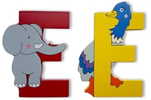 Vinsani® Wooden Jungle Animal Alphabet Letters Personalised Bedroom Wall Door Name (E)