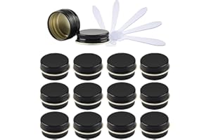 ZEOABSY 12 Piezas Tarros de Aluminio con Tapa Rosca 5ml, Negro Tarros de Aluminio Vacíos Redondo para Contenedor De Cosméticos Cremas Caja de almacenaje con 6 Espátula