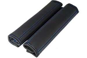 L&P CAR DESIGN GMBH A193 2 Stück Gurtschoner Gurtpolster Schulterpolster echtes Leder Echtleder Schulterschoner Schoner Polster Gurt Schulter Schwarz Naht Dunkel Blau (2 Stück schwarz mit dunkelblauer Naht)