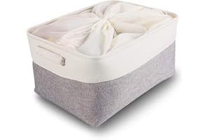 Mangata Boîtes de Rangement en Tissu Panier de Rangement Grand en Toile avec Poignées pour Étagères Vêtements Jouets (Pliable, Gris Blanc, Extra Large)