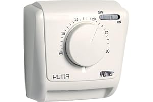 VEMER VE022000 Termostato Mecánico de Ambiente a Membrana de Gas, Función de Calefacción y Aire Acondicionado y Interruptor On/Off, Blanco