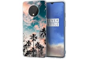 ZhuoFan OnePlus 7T Case, Phone Case Transparent Clear with Pattern Ultra Slim Shockproof Soft Gel TPU Silicone Back Cover Bumper Skin Cases for OnePlus 7T Smartphone, Coconut Tree