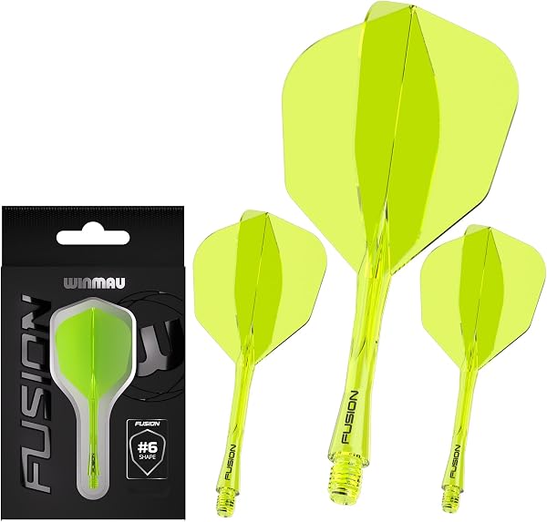 WINMAU Dardos Fusion Sistema Integrado de Vuelo y Eje - No.6 Forma y diseño - Disponible en Corto, Intermedio y Medio - Disponible en Variedad de Colores - 1
