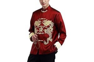 Daoba Hombre Chaqueta Traje Tang Chino Tradicional Manga Larga Artes Marciales Kung Fu Camisa Bordado de dragón Doble