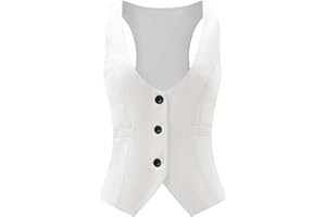 Gowjog Damen Weste Anzugweste V-Ausschnitt Westen Vintage Einreihig Westen mit Taschen Ärmellos Blazer Jacken