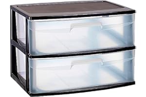 Acan Tradineur - Cajonera de organización “Nilo” - Ideal para el hogar o el trabajo - Fabricación en plástico - 2 Cajones translucidos - 41,5 x 56 x 40 cm - Color Negro