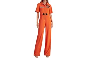 Springcmy Men Women Orange Prisoner Jumpsuit Jail Costume Role-Play Party Zipper Cosplay Halloween Jailbird Inmate Costume