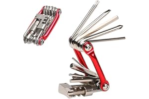 Aiqeer 11 en 1 Multifunción Bicicleta Reparación Herramientas, Kit Multiherramienta Bicicleta, Mini Herramientas de Reparación y Mantenimiento de Bicicletas Plegables Portátiles (Rojo)