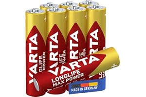 VARTA Piles AAA, lot de 8, Longlife Max Power, Alcalines, 1,5V, adaptées aux appareils photo numériques, contrôleurs, tensiomètres, Made in Germany