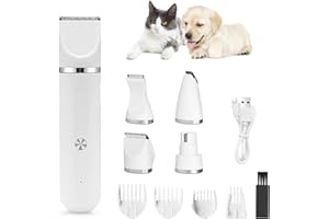 Neoreser 4 en 1 Tondeuse Chat Set, Silencieuse Tondeuse pour Chat, Tondeuse à Cheveux sans Fil et silencieuse pour Chiens et Chats (Blanc)