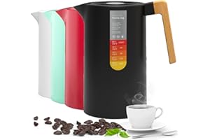 SANOTO Thermoskanne 1l | 304 Thermoskanne Edelstahl, Holzgriff Isolierkanne Kaffeekanne, Doppelwandig Isolierkanne Edelstahl, 12h Heiß/24h Kalt, Ideal als Kaffeekanne Oder Teekanne Thermo | Schwarz…