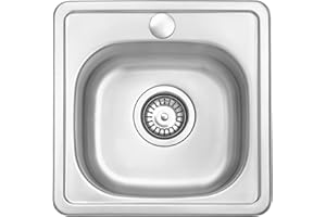 JASSFERRY Évier de cuisine encastrable en acier inoxydable 1 bac 380 x 380 mm