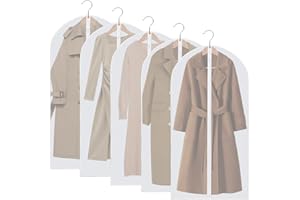 BRINNY 5 sztuk Worki na ubrania, przezroczyste pokrowce worki na ubrania, torby na ubrania z zamkiem błyskawicznym, worki na garnitury, Pokrowce na ubrania ochronne na koszule, sukienki (Biały, 60x120cm)