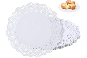 Clockjuan 150 Pcs White Lace Paper Doilies Disposable Round for Buffet Cake Fried Food Party Wedding Tableware Decoration, Disposable Doilies Kitchen and Table Linens, Small Paper Doilies （6 inch）