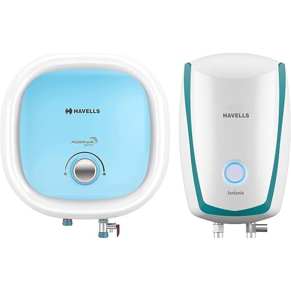 Havells Adonia Spin 10-लीटर वर्टिकल स्टोरेज वॉटर हीटर (गीजर) सफ़ेद नीला 5  स्टार और Havells Instanio 3-लीटर इंस्टेंट गीज़र (सफ़ेद/नीला) : Amazon.in:  घर और किचन