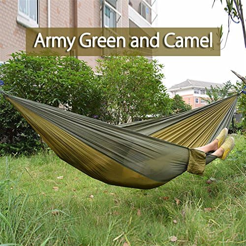 TinyMuse Portable Hammock for 2 Person Double Parachute Fabric of Nylon Outdoor Camping Travel Ultralight Backpack (Army Green Camel)