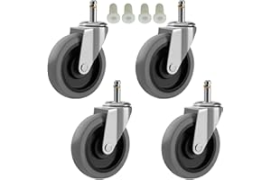 RILIDRI 4-Inch Swivel Stem Caster for Rubbermaid Mop Bucket Utility Cart, 7/16-Inch Stem Diameter Rubber Wheel Set of 4, Heavy Duty TPR Weber Grills Shop Vac Replacement Wheels