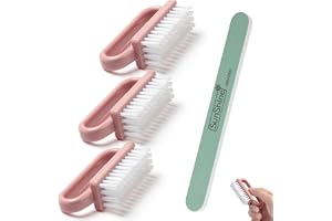 AOOWU 3 stycken handborste, nagelborste med dubbelsidig nagelfil, kompakt plastfingerborste, handtvättborste med handtag för rengöring för handnaglar, dammborste, pedikyr, rengöring av smuts