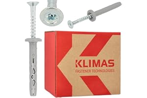 GENERISCH KLIMAS - Lot de 200 chevilles à percussion - Avec vis à tête fraisée - 6 x 40 mm - Pour béton cellulaire - Chevilles à frapper - En plastique - Longue tige