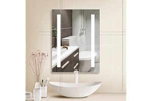 ‎HABISON Habison Badezimmerspiegel mit Beleuchtung 45X60CM LED Wandspiegel Badezimmer Beleuchtet Spiegel aus Aluminium mit Knopfschalter IP44 Wasserdicht 6400K Kaltweiß Licht