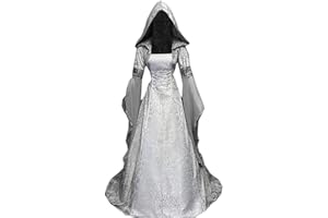 Sangdut Women's Halloween Retro Medieval Witch Dress with Flare Sleeves, Victorian Renaissance Hooded Gothic Long Dress Halloween Party Cosplay Costumes Outfit