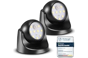 ‎PROXINOVA Proxinova Spot LED Spotlight with Motion Sensor PIR, Pack of 2, 360° Rotation LED Spotlight, Rowing Ball, 150 Lumens, Lamp with Motion Sensor, Battery Operated, Compact and Easy to Assemble