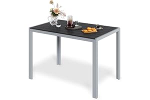 LIFERUN Table de Jardin Extérieur en Aluminium et WPC, 110x70x72 cm, Antirouille, Résistante aux intempéries, Table à Manger pour vérandas, cours, terrasses, Salon de Jardin Exterieur, Noir + gris argenté
