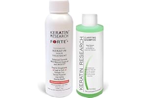 KERATIN RESEARCH Most Effective Brazilian Keratin Hair Blowout Straightening Smoothing Hair Treatment Instant Professional Results Salon Formula With Clarifying Shampoo (120ml+120ml)