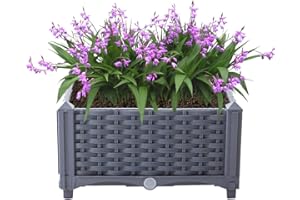 ‎MINGONE Mingone Blumenkübel Rattan Optik Blumenkasten mit Rankgitter Hochbeet mit Spalier Rankkasten mit Selbstbewässerung für Gärten Hof Balkon(Graublau 40x40x23cm)