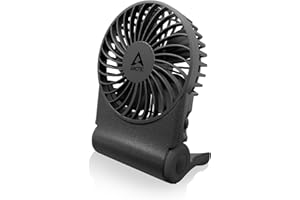 ARCTIC Summair 2Go - Ventilador de Mano Recargable con Soporte, Velocidad Infinitamente Regulable, 4-77 Horas de Funcionamiento, Conexión USB-C (incl. Cable USB-A) - Negro