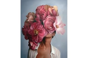 Tucocoo Girl with Flowers on Head Paint by Numbers for Adults Fashion Figure Lady Abstract Drawing Oil Paint by Numbers Modren Lady Head Flower Acrylic Oil Painting Set Without Frame-16''W x 20''H