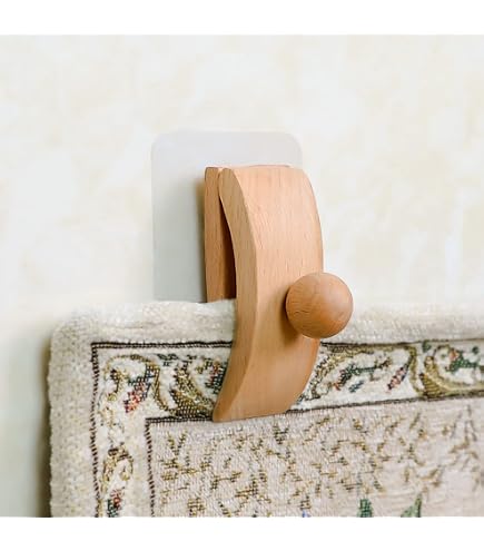 Supports Muraux En Bois Pour Tapisserie / Couette - Lot De 4 Pinces Avec Boutons Métal - Pour Tissu Jusqu'à 1,2 Cm D'épaisseur