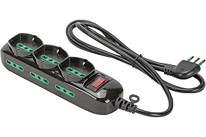 FANTON 474174 Multipresa TRIAX 3 prese bipasso-schuko, 6 prese bipasso, cavo 1,5m, spina a squadra 10A + interruttore di sicurezza, colore nero