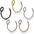 Lusofie 5 Pcs Nose Rings Hoops Fake Nose Ring Clip On Nose Ring fake lip piercing For Women Men