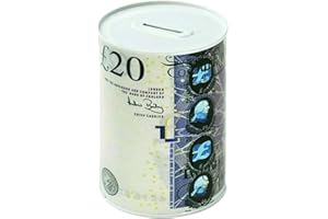 MEA Pound Notes Design Money Box Tin £5, £10, £20, £50 GBP | Savings Cash Tin for Kids & Adults | Piggy Bank with UK Banknote Print | Multicolour & Size Cash Storage (£20 Design, Small)