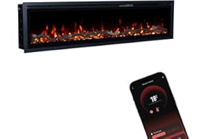 ‎GLOW FIRE GLOW FIRE Elektrokamin Core 152 mit realistischem 3D LED-Feuer - Wand-Elektrokamin mit Heizung und Kaminfeuer, App Steuerung, Knistereffekt & Timer, max. 1800 W, 152x35x12cm